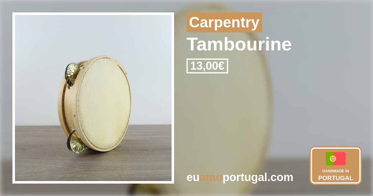 Tambourine for children in wood and skin, made in Portugal